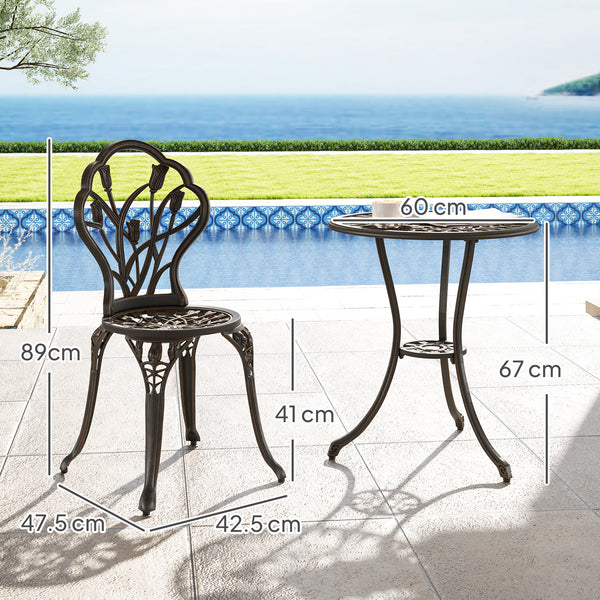 3 Piece Patio Bistro Set for 2, Outdoor Aluminium Garden Table and Chairs with Umbrella Hole for Balcony, Bronze Tone
