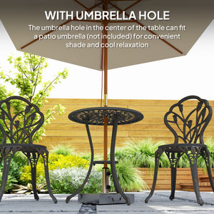 3 Piece Patio Bistro Set for 2, Outdoor Aluminium Garden Table and Chairs with Umbrella Hole for Balcony, Bronze Tone