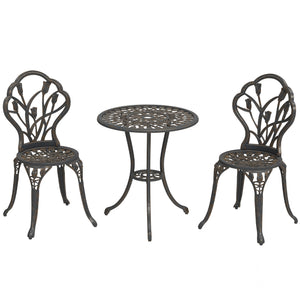 3 Piece Patio Bistro Set for 2, Outdoor Aluminium Garden Table and Chairs with Umbrella Hole for Balcony, Bronze Tone