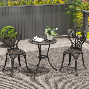 3 Piece Patio Bistro Set for 2, Outdoor Aluminium Garden Table and Chairs with Umbrella Hole for Balcony, Bronze Tone