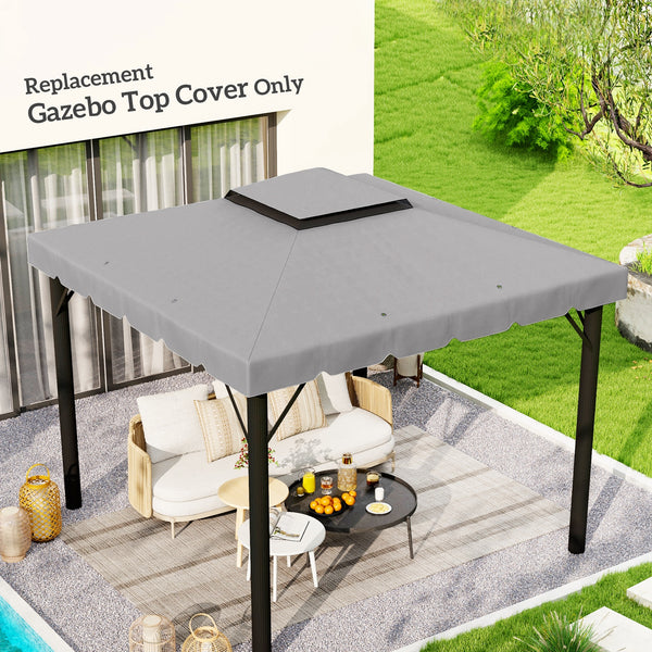 9.8' x 9.8' Gazebo Replacement Canopy, Gazebo Top Cover with Double Vented Roof for Garden Patio Outdoor TOP ONLY, Grey
