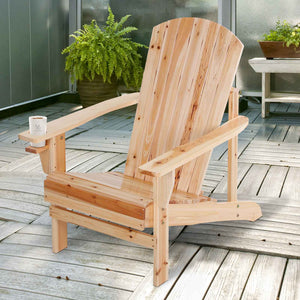 Classic Adirondack Chair Muskoka Chair, Garden Deck Chair with Cup Holder for Patio, Indoor, Backyard, Natural