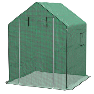 Walk-in Greenhouse Cover Replacement with Roll-up Door and Mesh Windows, Reinforced PE Hot House Cover, COVER ONLY, 140 x 143 x 190cm, Green