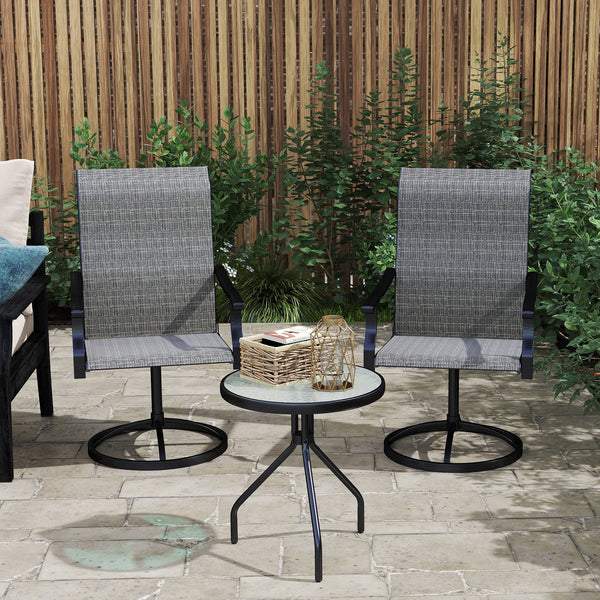 Patio Swivel Dining Chairs Set of 2, High Back Outdoor Chairs with All Weather Mesh Fabric and Metal Frame for Deck, Garden, Backyard, Poolside, Grey
