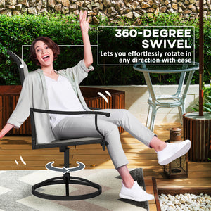 Patio Swivel Dining Chairs Set of 2, High Back Outdoor Chairs with All Weather Mesh Fabric and Metal Frame for Deck, Garden, Backyard, Poolside, Grey