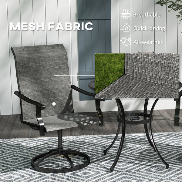 Patio Swivel Dining Chairs Set of 2, High Back Outdoor Chairs with All Weather Mesh Fabric and Metal Frame for Deck, Garden, Backyard, Poolside, Grey