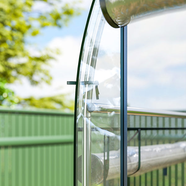 Walk-in Tunnel Greenhouse, 10' x 3' x 6.5' Hoop House Greenhouse with 8 Roll-Up Doors, Plant Hot House with Galvanized Steel Frame for Garden Patio Lawn, Clear