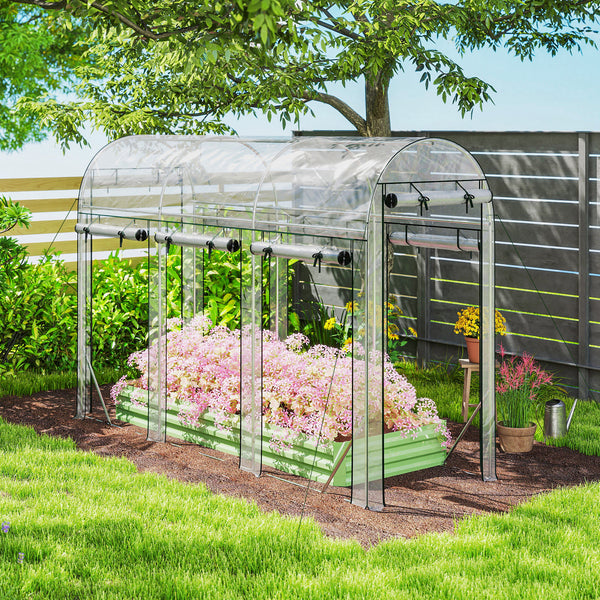 Walk-in Tunnel Greenhouse, 10' x 3' x 6.5' Hoop House Greenhouse with 8 Roll-Up Doors, Plant Hot House with Galvanized Steel Frame for Garden Patio Lawn, Clear