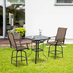 Outdoor Swivel Bar Stools Set of 2, 2 Piece Bar Height Patio Chairs with High Back, Curved Armrests and Steel Frame for Balcony, Poolside, Backyard, Brown