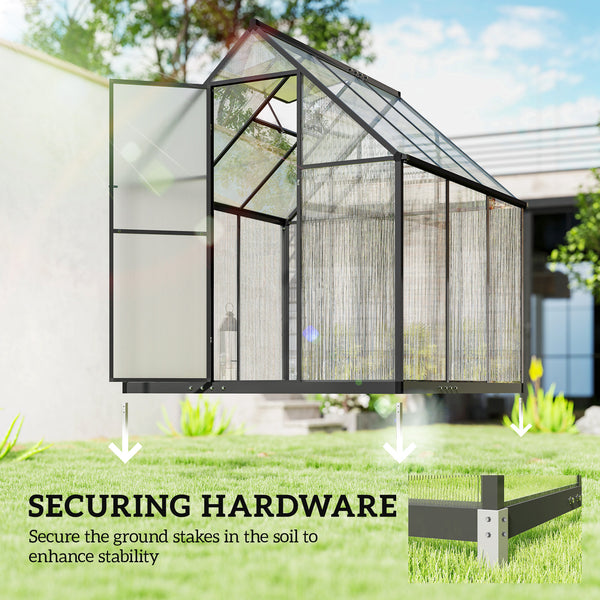 6 x 6.5ft Polycarbonate Greenhouse with Swing Door and Adjustable Window, Walk-in Greenhouse with Rain Gutter, Aluminium Garden Green House for Patio Garden Backyard, Black