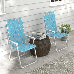 Outsunny Set of 2 Patio Folding Chairs, Classic Outdoor Camping Chairs, Portable Lawn Chairs for Camping, Garden, Pool, Beach, Backyard w/ Armrests, Blue