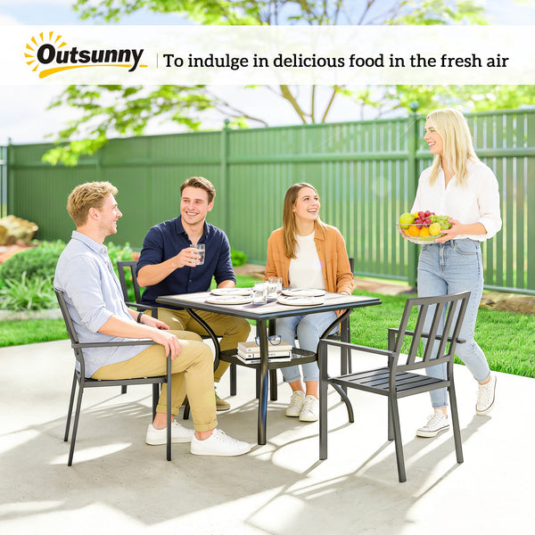Outdoor Dining Table for 4 People, 37" Square Outdoor Patio Table with Umbrella Hole, Storage Shelf and Faux Wood Top, Metal Frame Outdoor Furniture for Garden, Backyard, Deck, Gray