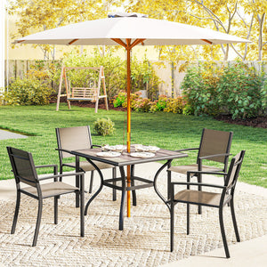 Outdoor Dining Table for 4 People, 37" Square Outdoor Patio Table with Umbrella Hole, Storage Shelf and Faux Wood Top, Metal Frame Outdoor Furniture for Garden, Backyard, Deck, Gray
