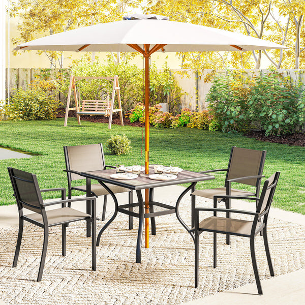 Outdoor Dining Table for 4 People, 37" Square Outdoor Patio Table with Umbrella Hole, Storage Shelf and Faux Wood Top, Metal Frame Outdoor Furniture for Garden, Backyard, Deck, Gray