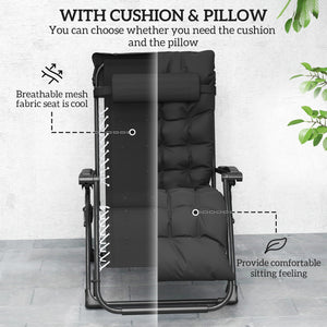 Reclining Zero Gravity Chair with Adjustable Backrest, Folding Garden Sun Lounger, Outdoor Recliner with Removable Cushion and Headrest, Black