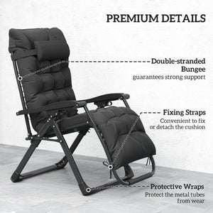 Reclining Zero Gravity Chair with Adjustable Backrest, Folding Garden Sun Lounger, Outdoor Recliner with Removable Cushion and Headrest, Black