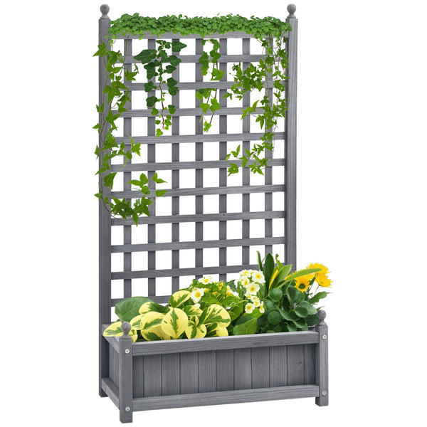 Garden Planters with Trellis for Climbing Vines, Wooden Raised Beds for Garden, Free Standing Flower Pot, Indoor Outdoor Display Rack, 64 x 28 x 120 cm, Grey