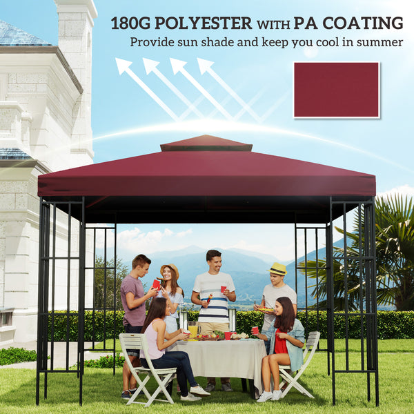 9.84' x 9.84' Square 2-Tier Gazebo Canopy Replacement Top Cover Outdoor Garden Sun Shade, Wine Red