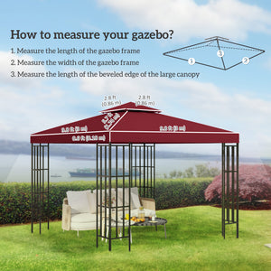 9.84' x 9.84' Square 2-Tier Gazebo Canopy Replacement Top Cover Outdoor Garden Sun Shade, Wine Red