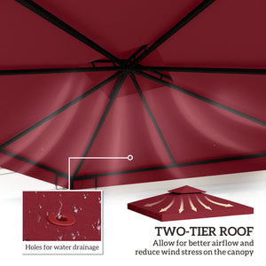 9.84' x 9.84' Square 2-Tier Gazebo Canopy Replacement Top Cover Outdoor Garden Sun Shade, Wine Red