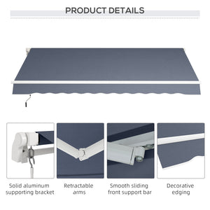 12' x 8' Retractable Awning Patio Awnings Sun Shade Shelter with Manual Crank Handle, UV & Water-Resistant Fabric and Aluminum Frame for Deck Balcony Yard, Dark Grey
