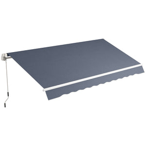 12' x 8' Retractable Awning Patio Awnings Sun Shade Shelter with Manual Crank Handle, UV & Water-Resistant Fabric and Aluminum Frame for Deck Balcony Yard, Dark Grey