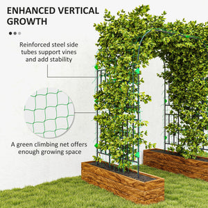 Garden Arch Trellis, 8 FT Tall Metal Plant Trellis Support with Trellis Netting, Outdoor Archway Trellis for Climbing Plants, Vegetables, Flowers, Fruits