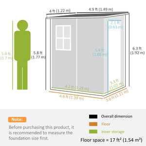 4 x 5FT Lean to Outdoor Storage Shed with Floor, Plastic Garden Tool Storage House Organizer with Window, Vent and Plastic Roof for Backyard, Patio, Lawn, Grey
