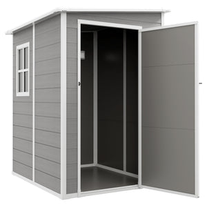 4 x 5FT Lean to Outdoor Storage Shed with Floor, Plastic Garden Tool Storage House Organizer with Window, Vent and Plastic Roof for Backyard, Patio, Lawn, Grey