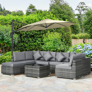 8 Pieces PE Rattan Corner Sofa Set, Outdoor Garden Furniture Set, Patio Wicker Sofa Seater w/ Cushion, Washable Cushion Cover & Tempered Glass Table, Grey