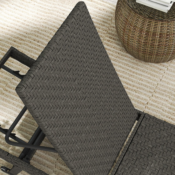 PE Rattan Patio Lounger, Foldable Outdoor Lounge Chair with 5-Level Adjustable Backrest, Two Wheels, and Quick-Drying Foam, for Sun Room, Garden, Poolside, Mixed Grey