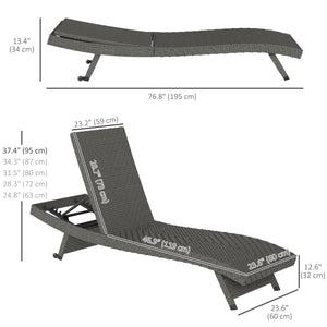 PE Rattan Patio Lounger, Foldable Outdoor Lounge Chair with 5-Level Adjustable Backrest, Two Wheels, and Quick-Drying Foam, for Sun Room, Garden, Poolside, Mixed Grey