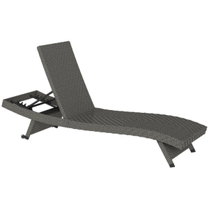 PE Rattan Patio Lounger, Foldable Outdoor Lounge Chair with 5-Level Adjustable Backrest, Two Wheels, and Quick-Drying Foam, for Sun Room, Garden, Poolside, Mixed Grey
