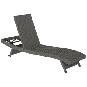 PE Rattan Patio Lounger, Foldable Outdoor Lounge Chair with 5-Level Adjustable Backrest, Two Wheels, and Quick-Drying Foam, for Sun Room, Garden, Poolside, Mixed Grey