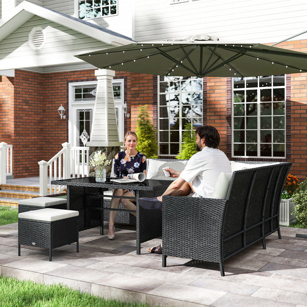 6 Pieces Patio Dining Set Wicker Outdoor Furniture Set Garden Rattan Sofa Set Outdoor Sectional Couch with Cushions, Dining Table and Ottomans, White