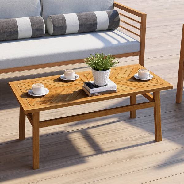 Outsunny Outdoor Coffee Table, Rustic Acacia Wood Patio Table for Garden, Backyard, Balcony, Deck, Natural Wood