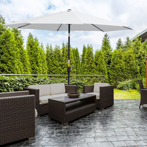 10' x 8' Round Market Umbrella, Patio Umbrella with Crank Handle and Tilt, Outdoor Parasol for Garden, Bench, Lawn, White