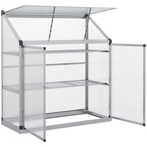 3 Tier Greenhouse Garden Outdoor Cold Frame Plant Flower Growth Transparent Polycarbonate Board Openable Roof Sliding Door w/ Foundation 131L x 58W x 140H cm