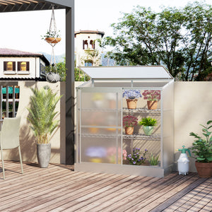 3 Tier Greenhouse Garden Outdoor Cold Frame Plant Flower Growth Transparent Polycarbonate Board Openable Roof Sliding Door w/ Foundation 131L x 58W x 140H cm
