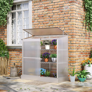 Aluminum Cold Frame Greenhouse, Raised Planter Bed Protection with Openable Top and 2 Shelves for Outdoor Indoor, 52" x 23" x 55", Silver