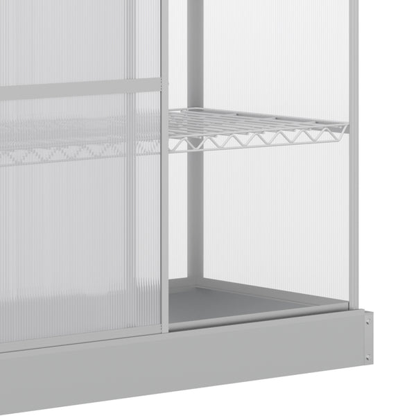 3 Tier Greenhouse Garden Outdoor Cold Frame Plant Flower Growth Transparent Polycarbonate Board Openable Roof Sliding Door w/ Foundation 131L x 58W x 140H cm