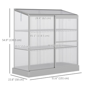 Aluminum Cold Frame Greenhouse, Raised Planter Bed Protection with Openable Top and 2 Shelves for Outdoor Indoor, 52" x 23" x 55", Silver