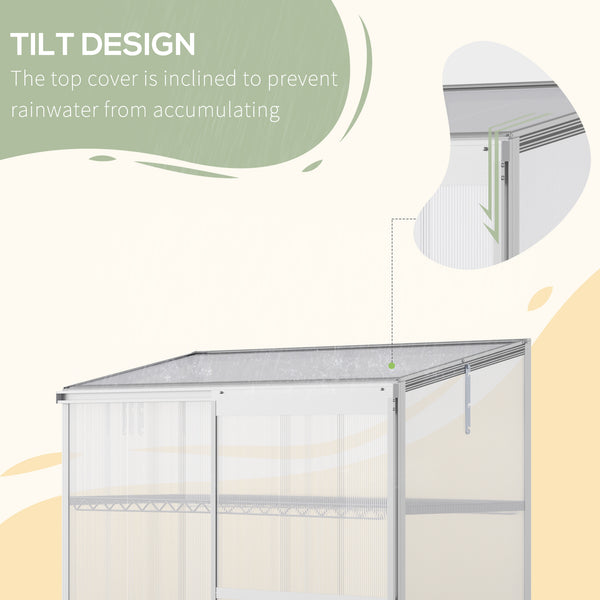 Aluminum Cold Frame Greenhouse, Raised Planter Bed Protection with Openable Top and 2 Shelves for Outdoor Indoor, 52" x 23" x 55", Silver
