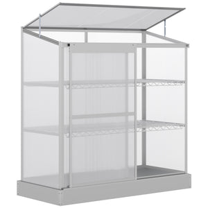 Aluminum Cold Frame Greenhouse, Raised Planter Bed Protection with Openable Top and 2 Shelves for Outdoor Indoor, 52" x 23" x 55", Silver