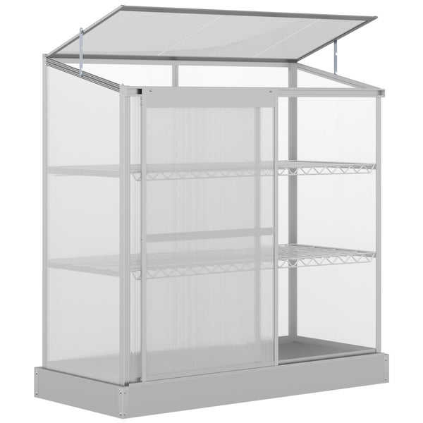 Aluminum Cold Frame Greenhouse, Raised Planter Bed Protection with Openable Top and 2 Shelves for Outdoor Indoor, 52" x 23" x 55", Silver