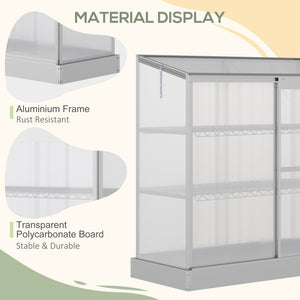 Aluminum Cold Frame Greenhouse, Raised Planter Bed Protection with Openable Top and 2 Shelves for Outdoor Indoor, 52" x 23" x 55", Silver