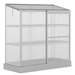 3 Tier Greenhouse Garden Outdoor Cold Frame Plant Flower Growth Transparent Polycarbonate Board Openable Roof Sliding Door w/ Foundation 131L x 58W x 140H cm