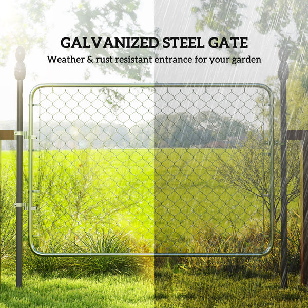 Garden Gate Chain Link Fence Gate, Galvanized Steel Garden Door for Yard Entrance Way, 26-71 in. W x 4 ft. H, Silver