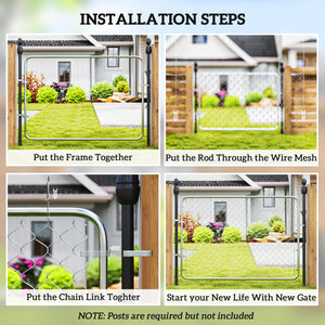 Garden Gate Chain Link Fence Gate, Galvanized Steel Garden Door for Yard Entrance Way, 26-71 in. W x 4 ft. H, Silver