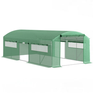 6 x 3 x 2m Polytunnel Greenhouse with 3 Roll-up Doors and Mesh Windows, Walk-in Garden Tunnel Warm House Tent with UV-resistant PE Cover and Galvanised Steel Frame, Green